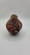 Vintage Carla Nampeyo Hopi Tewa Pottery Carved Kokopelli Miniature Seed Pot picture