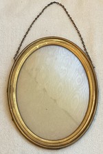 VTG Antique Oval Brass Frame with Hanging Chain Patina 9” X 7” Victorian picture