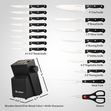 19‑Piece German Steel Knife Set – Chef, Bread, Slicing, Boning, Utility, Paring  picture