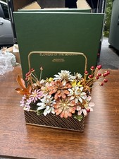 Gloria Vanderbilt Flowers of the Season Fall Bouquet Metal & Enamel Basket 1977 picture