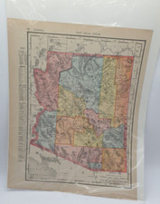 Antique 1910 Arizona New Mexico State Map Rand McNally Vintage picture