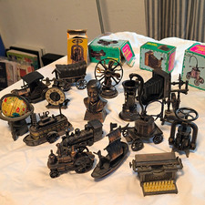 16 Vintage 1960s Miniature Metal Lot JFK Bust Train Car Globe Typewriter 3D. picture