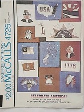 McCall's Carefree 4725 Celebrate America Iron On Transfers Uncut 14 Transfers EC picture