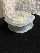 Genuine Incolay Stone Jewelry Box Courtly Fountain Scene Blue Hinge Back picture