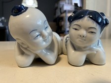 Vintage Pair Porcelain Chinese Opium Pillow Headrest 8’ picture