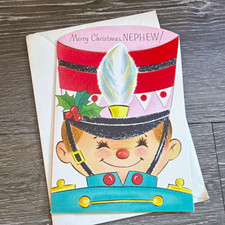 Vintage Rust Craft Merry Christmas Nephew Greeting Card w/Envelope kitschy picture