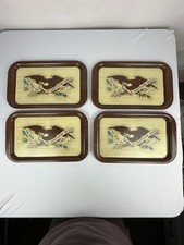 4 Vintage Metal Eagle Trays – “The Union & The Constitution Forever” Patriotic picture