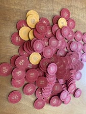 120  $5.00 $2.00  MR. LUCKY TBS POKER CHIPS $5.00 RED MR LUCKY CHIPS 00696 picture