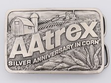 NEW Vintage Aatrex Herbicide Silver Anniversary Farm Tractor Pewter Belt Buckle picture
