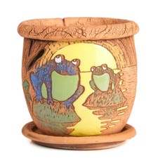 FROGS Ceramic Planter Brown Plant Pot Clay Pot Handmade Cachepot Flower Herb Pot picture
