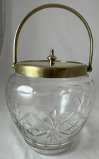 Vintage Cut Glass Biscuit Barrel With Silver Plated Lid And Handle picture