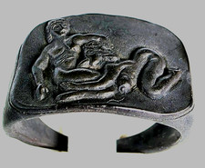 200 BC Superb Ancient Roman Solid SILVER Ring Erotic Motif Museum grade Wearable picture