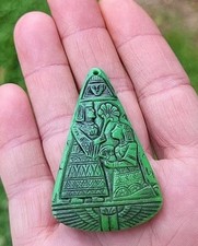SALE ANTIQUE 1920'S NEIGER EGYPTIAN REVIVAL GREEN BLACK WASH GLASS PENDANT MINT picture