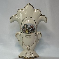 Vintage Colonial Couple Style Porcelain Souvenir Vase Gold Trim Augusta Georgia picture