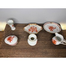 Lot of 6 Herend Hungary Porcelain Egg Trinket Box Creamer Vase Orange Floral picture