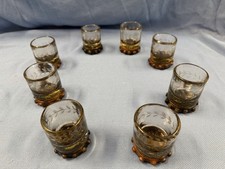 Vintage Jan Barboglio Zackshot Bar Glasses Iron Base Etched Glass Set Of 8 picture