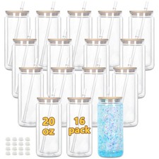 Maucircol 20 Oz Acrylic Snow Globe Tumbler 16 Pack with Bamboo Lid picture