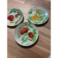 St. Clement Vintage Majolica Fruit Plates Set of 3  Made in France AS IS 1920s picture
