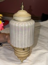 MCM Light Fixture Opal Iridescent Pearl White Glass  Cover W/ Receptacle Rare picture