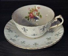 Vintage Victoria C&E Bone China Teacup Saucer Fleur de Lis Floral England picture