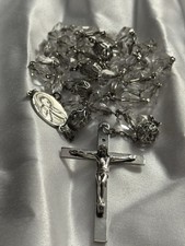 Vintage AFCO Sterling Silver Faceted Crystal Bead Catholic Rosary