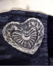 Clear Glass Ring Holder Heart Shape Embossed Jewelry Accessory Dresser  3x3x2