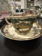 VINTAGE ENGLAND 1760 LEEDS 1878 gold Cup & Saucer  1932 picture