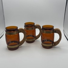 Siesta Ware Beer Mugs Unisex OS Amber Good Vintage Western Wood Handle Set of 3 picture