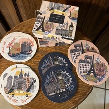 Rifle Paper Co Bon Voyage NYC LONDON PARIS TOKYO Coaster Set 8 Paper Coasters picture