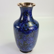 Chinese Cloisonné Jingtai Indigo Vase Flower Pattern Copper Antique Collection picture