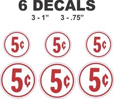 6 Vending Gumball Machine Restoration 5 Five Cent Vinyl Decals    picture