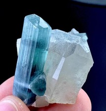 83 Carat Blue Tourmaline Crystal With Quartz Specimen From Afghanistan picture