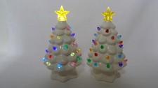2 Mr. Christmas White Ceramic Lighted Trees c291 picture