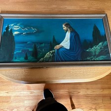 1940s Jesus On The Mount Original Frame 3’7”x2ft Vintage picture