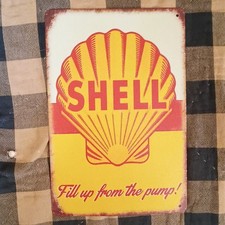 Shell Gas & Oil Reproduction Advertising Tin Sign Yellow Red White Shell Logo picture