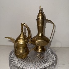 Lot of 2-Brass Vintage Etched Coffee Pots picture