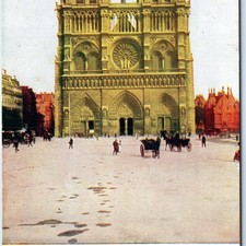 c1900s Paris France Notre Dame Cathedral Gothic Tower Square Horse Carriage A356 picture
