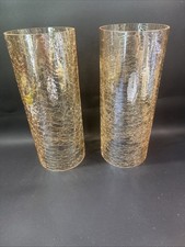 2 MCM Amber Iridescent Crackle Glass Cylinder Hurricane Chimney Shade 8 ¾” picture