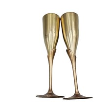 Vtg Silverplate Champagne Flute Pair Tulip Wedding Wine Glass Celebration EPNS picture