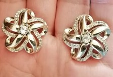 Vintage Weiss Rhinestone Flower Earrings Gold Tone Screw Back picture