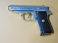 Silver Special Walther PPK Gun Shape Jet Torch Lighter With Spring Knife Clip picture