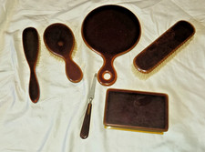 Antique Art DECO 6 Pc  1930's 2 toned celluloid vanity set tortoiseshell amber picture