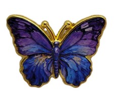 Purple & Blue Gradient Butterfly Enamel Pin Gold Trim Nature Inspired picture
