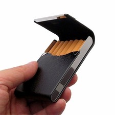 Stainless steel + Faux Leather Cigarette Case Holder Pocket Box picture