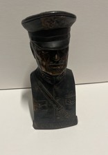 General Pershing WWI Cast Iron Bust Bank Antique 1918 Military Figure Rare picture