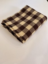 Unbranded Brown Beige Wool Plaid Checkered Fringe Blanket 61