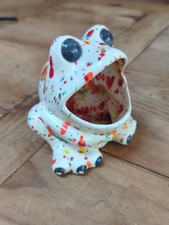 Vtg 70s MCM Ceramic Frog Kitchen Sponge Scrubby Holder Red Orange Spot *READ* picture
