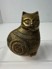 Vintage Brass Cat Figurine Stylized Curled Spiral Tail MCM Decor 4