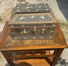 Vintage Antique Indian Marriage Ritual Chest Wooden Box Lock Box Dowry Box picture