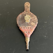 Vintage Corfe Castle Spanish Air Blower Handcrafted Brass Leather Fire Starter picture